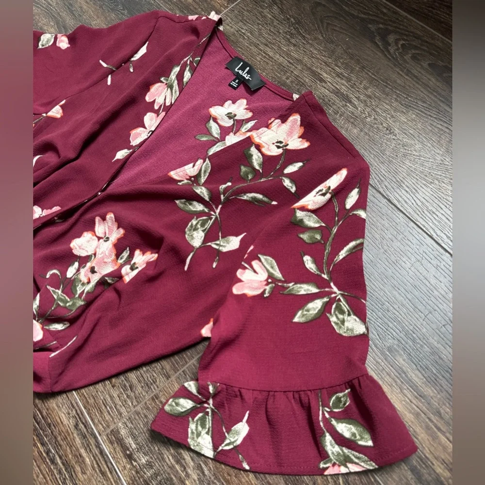LULUS Burgundy Floral Maxi Dress S - Picture 8 of 8